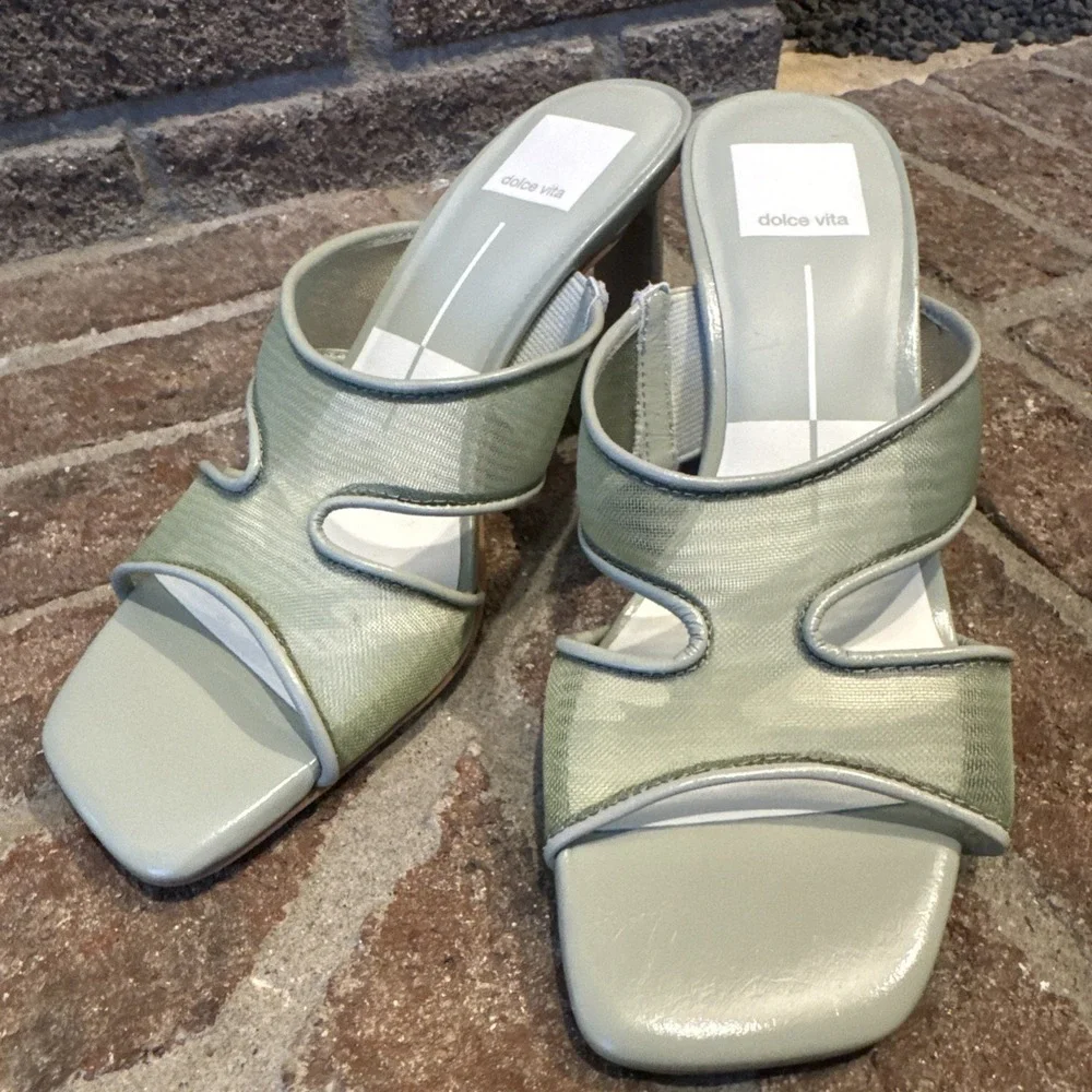 Dolce Vita Womens Sandals Green Mesh Open-Toe Slide Square Toe Size 6 #498